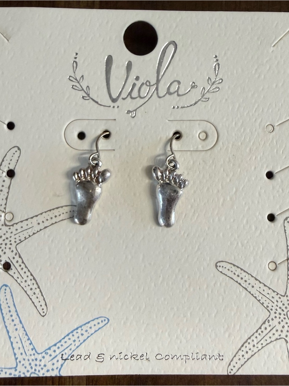 Viola Silver Foot Dangle Earrings